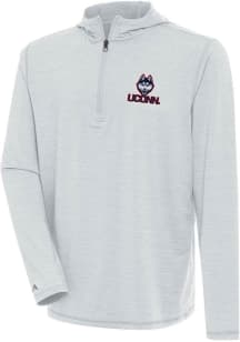Antigua UConn Huskies Mens Grey Tidy Long Sleeve Qtr Zip Pullover