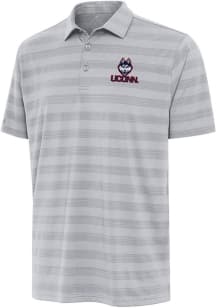 Antigua UConn Huskies Mens Grey Tunnel Short Sleeve Polo