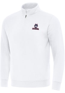 Antigua UConn Huskies Mens White Victory Long Sleeve Qtr Zip Pullover