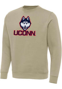 Antigua UConn Huskies Mens Khaki Full Front Victory Long Sleeve Crew Sweatshirt