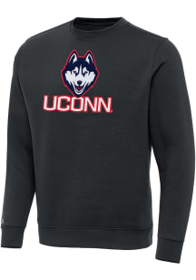 Antigua UConn Huskies Mens Charcoal Full Front Victory Long Sleeve Crew Sweatshirt