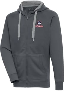 Antigua UConn Huskies Mens Charcoal Victory Long Sleeve Full Zip Jacket