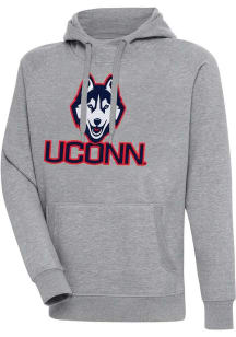 Antigua UConn Huskies Mens Grey Full Front Victory Long Sleeve Hoodie
