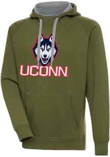 Antigua UConn Huskies Mens Olive Full Front Victory Long Sleeve Hoodie