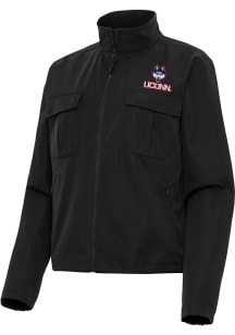 Antigua UConn Huskies Womens Black Even Par Light Weight Jacket