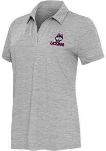 Antigua UConn Huskies Womens Grey Layout Short Sleeve Polo Shirt