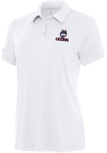 Antigua UConn Huskies Womens White Reprocess Recycled Short Sleeve Polo Shirt