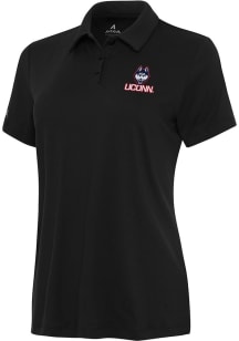Antigua UConn Huskies Womens Black Reprocess Recycled Short Sleeve Polo Shirt