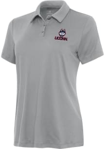 Antigua UConn Huskies Womens Grey Reprocess Recycled Short Sleeve Polo Shirt