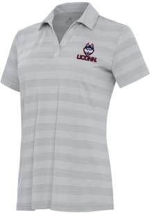 Antigua UConn Huskies Womens Grey Tunnel Short Sleeve Polo Shirt
