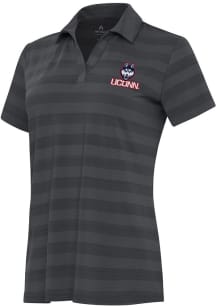 Antigua UConn Huskies Womens Grey Tunnel Short Sleeve Polo Shirt