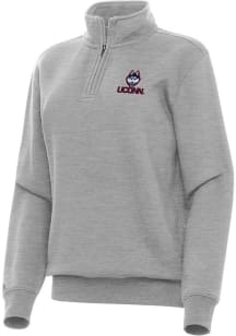 Antigua UConn Huskies Womens Grey Heather Victory Qtr Zip