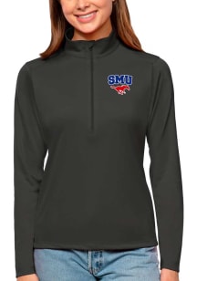 Antigua SMU Mustangs Womens Charcoal Tribute Qtr Zip Pullover