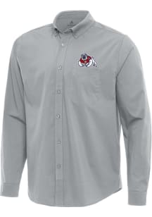 Antigua Fresno State Bulldogs Mens Grey Flight Long Sleeve Dress Shirt