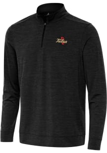 Antigua Tulsa Golden Hurricane Mens Black Bright Long Sleeve Qtr Zip Pullover