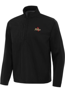 Antigua Tulsa Golden Hurricane Mens Black Brisk Long Sleeve Qtr Zip Pullover