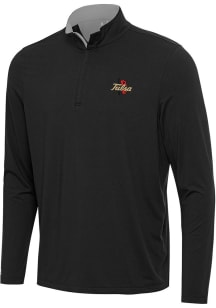 Antigua Tulsa Golden Hurricane Mens Black Content Long Sleeve Qtr Zip Pullover