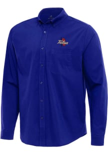 Antigua Tulsa Golden Hurricane Mens Blue Flight Long Sleeve Dress Shirt
