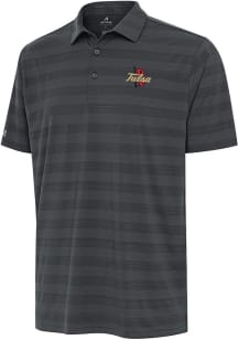 Antigua Tulsa Golden Hurricane Mens Grey Tunnel Short Sleeve Polo