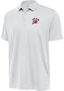 Antigua Utah Utes Mens White Ellipse Short Sleeve Polo