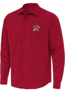 Antigua Utah Utes Mens Red Exposure Long Sleeve Dress Shirt