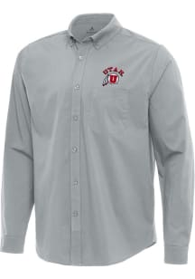 Antigua Utah Utes Mens Grey Flight Long Sleeve Dress Shirt