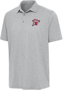 Antigua Utah Utes Mens Grey Par 3 Short Sleeve Polo