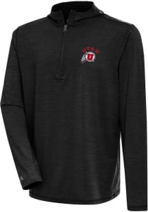 Antigua Utah Utes Mens Black Tidy Long Sleeve Qtr Zip Pullover