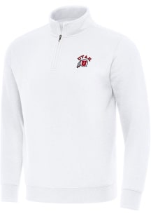 Antigua Utah Utes Mens White Victory Long Sleeve Qtr Zip Pullover