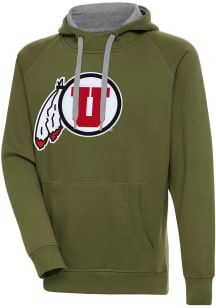 Antigua Utah Utes Mens Olive Full Front Victory Long Sleeve Hoodie