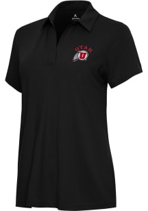 Antigua Utah Utes Womens Black Era Short Sleeve Polo Shirt