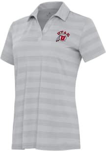 Antigua Utah Utes Womens Grey Tunnel Short Sleeve Polo Shirt