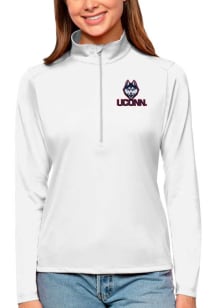 Antigua UConn Huskies Womens White Tribute Qtr Zip Pullover