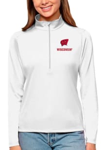 Antigua Wisconsin Badgers Womens White Tribute Qtr Zip Pullover