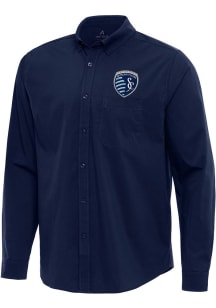 Antigua Sporting Kansas City Mens Navy Blue Flight Long Sleeve Dress Shirt