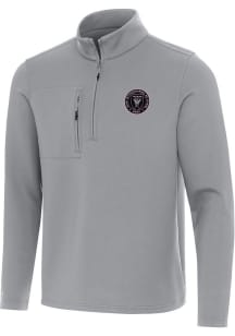Antigua Inter Miami CF Mens Grey Insider Long Sleeve Qtr Zip Pullover