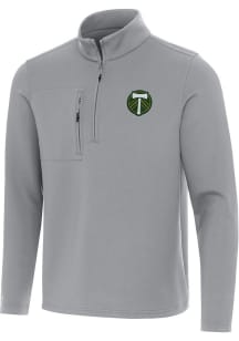 Antigua Portland Timbers Mens Grey Insider Long Sleeve Qtr Zip Pullover