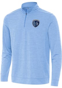 Antigua Sporting Kansas City Mens Light Blue Bright Long Sleeve Qtr Zip Pullover