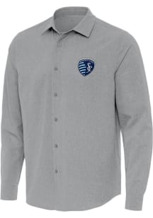 Antigua Sporting Kansas City Mens Grey Exposure Long Sleeve Dress Shirt