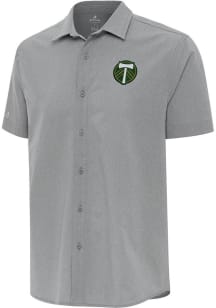Antigua Portland Timbers Mens Grey Activate Short Sleeve Dress Shirt