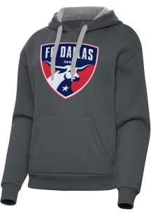 Antigua FC Dallas Womens Charcoal Full Front Victory Hooded Sweatshirt