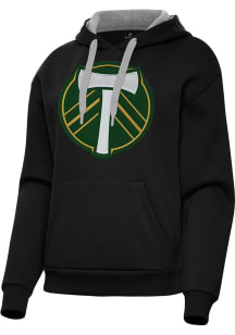 Antigua Portland Timbers Womens Black Full Front Victory Hooded Sweatshirt