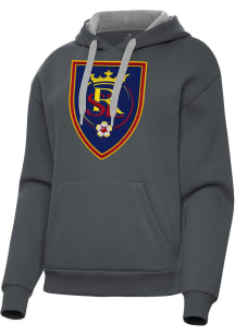 Antigua Real Salt Lake Womens Charcoal Full Front Victory Hooded Sweatshirt
