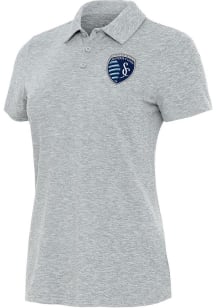 Antigua Sporting Kansas City Womens Grey Heather Matter Short Sleeve Polo Shirt
