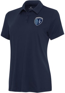 Antigua Sporting Kansas City Womens Navy Blue Reprocess Recycled Short Sleeve Polo Shirt
