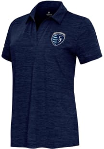 Antigua Sporting Kansas City Womens Navy Blue Layout Short Sleeve Polo Shirt