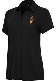 Antigua Arizona State Sun Devils Womens Black Era Short Sleeve Polo Shirt