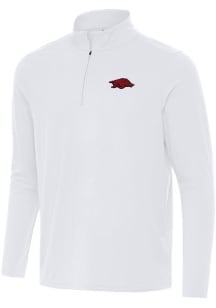 Antigua Arkansas Razorbacks Mens White Intent Long Sleeve Qtr Zip Pullover