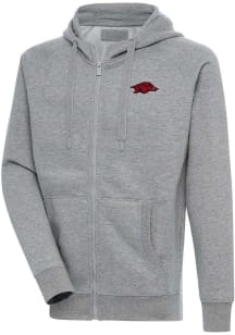 Antigua Arkansas Razorbacks Mens Grey Victory Long Sleeve Full Zip Jacket
