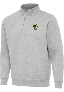 Antigua Baylor Bears Mens Grey Victory Long Sleeve Qtr Zip Pullover
